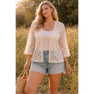Boho Lace Kimono Cardigan Cottagecore Romantic Festival Layer Ivory SZ 3XL